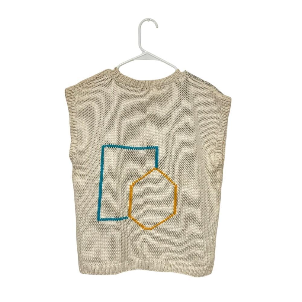 VTG 80s Geometric Thick Knit Sweater Vest Sz XL Unisex Sleeveless Teacher Vibes - Picture 2 of 5